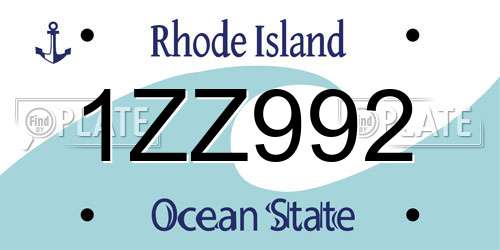 1ZZ992 Rhode Island License Plate