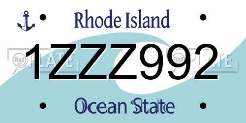 1ZZZ992 Rhode Island License Plate