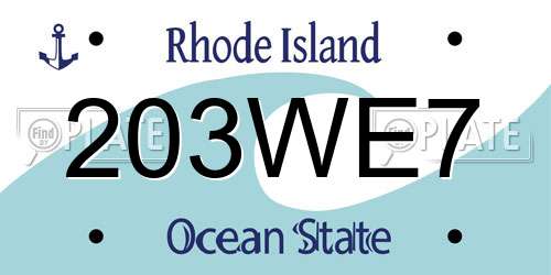 203WE7 Rhode Island License Plate