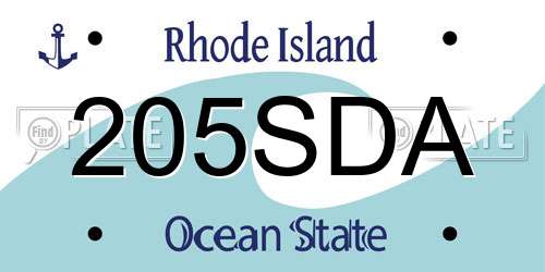 205SDA Rhode Island License Plate