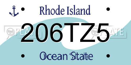 206TZ5 Rhode Island License Plate