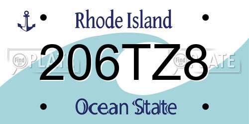 206TZ8 Rhode Island License Plate