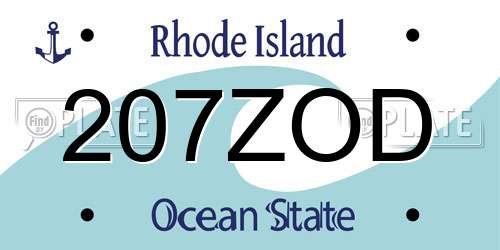 207ZOD Rhode Island License Plate