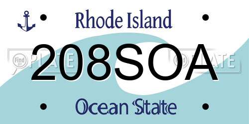 208SOA Rhode Island License Plate