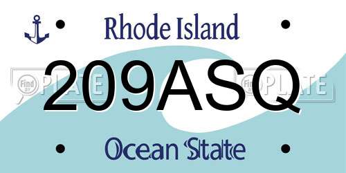 209ASQ Rhode Island License Plate