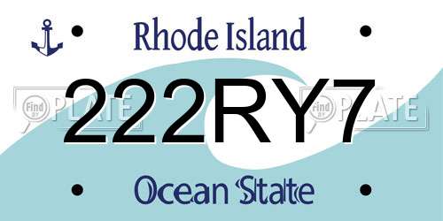 222RY7 Rhode Island License Plate
