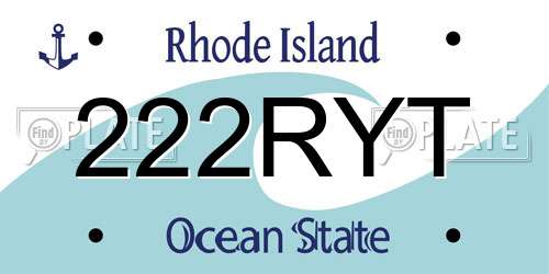 222RYT Rhode Island License Plate
