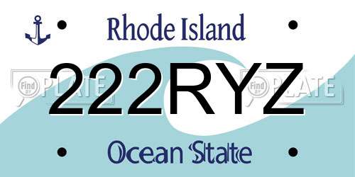 222RYZ Rhode Island License Plate