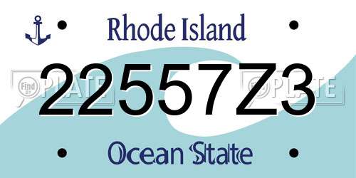 22557Z3 Rhode Island License Plate
