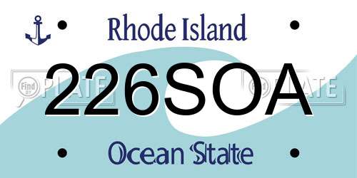 226SOA Rhode Island License Plate
