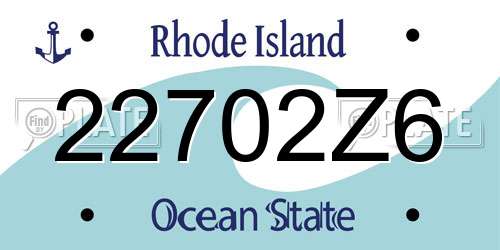 22702Z6 Rhode Island License Plate