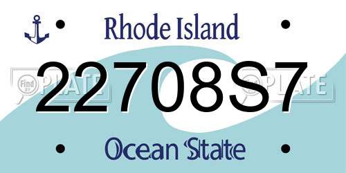 22708S7 Rhode Island License Plate