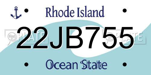 22JB755 Rhode Island License Plate