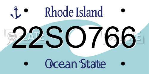 22SO766 Rhode Island License Plate