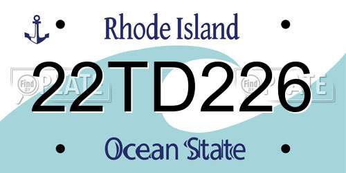 22TD226 Rhode Island License Plate