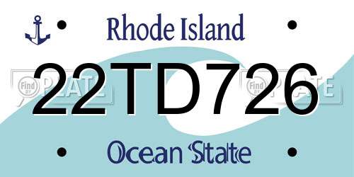 22TD726 Rhode Island License Plate
