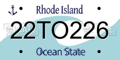 22TO226 Rhode Island License Plate