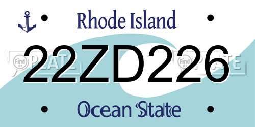 22ZD226 Rhode Island License Plate