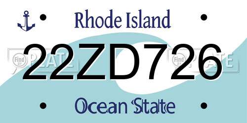 22ZD726 Rhode Island License Plate
