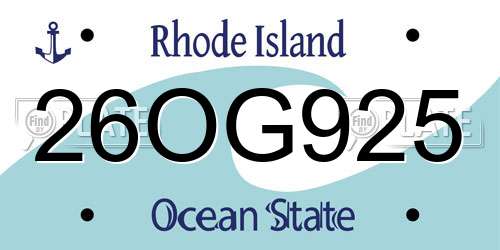 26OG925 Rhode Island License Plate