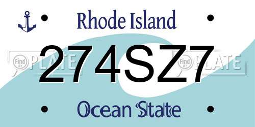 274SZ7 Rhode Island License Plate