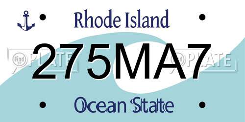 275MA7 Rhode Island License Plate