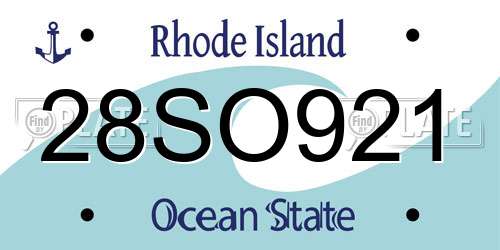 28SO921 Rhode Island License Plate