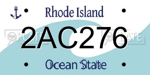 2AC276 Rhode Island License Plate