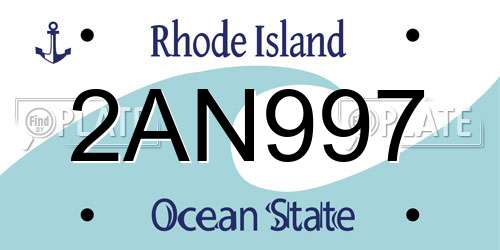 2AN997 Rhode Island License Plate