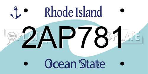 2AP781 Rhode Island License Plate