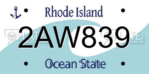 2AW839 Rhode Island License Plate