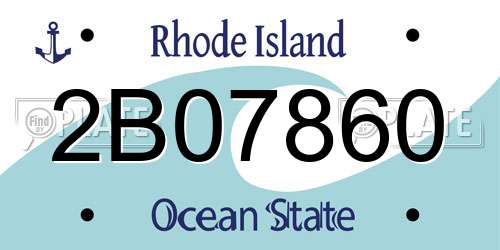 2B07860 Rhode Island License Plate