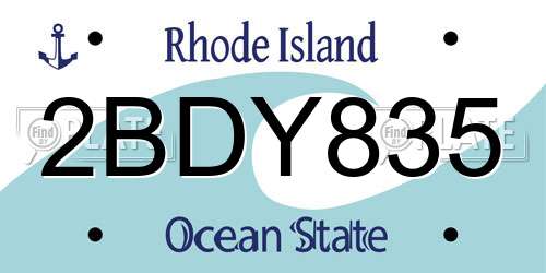 2BDY835 Rhode Island License Plate