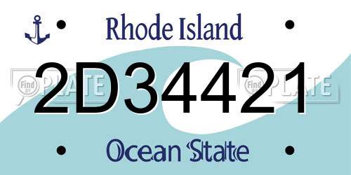 2D34421 Rhode Island License Plate