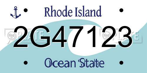2G47123 Rhode Island License Plate