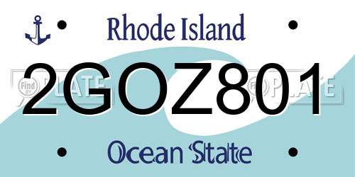 2GOZ801 Rhode Island License Plate