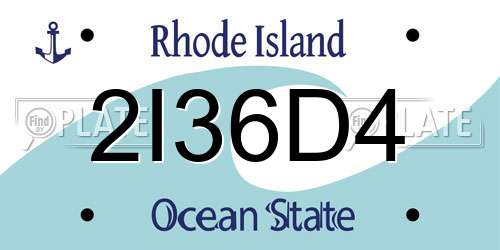 2I36D4 Rhode Island License Plate