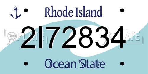 2I72834 Rhode Island License Plate