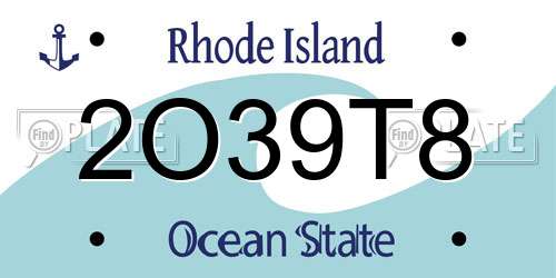 2O39T8 Rhode Island License Plate