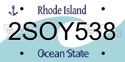 2SOY538 Rhode Island License Plate