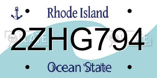 2ZHG794 Rhode Island License Plate