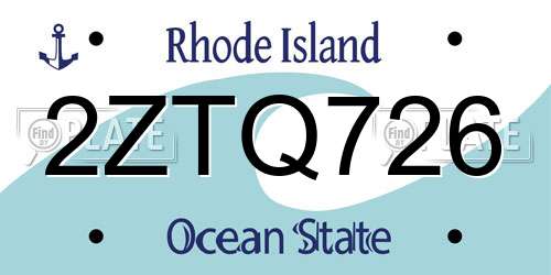 2ZTQ726 Rhode Island License Plate