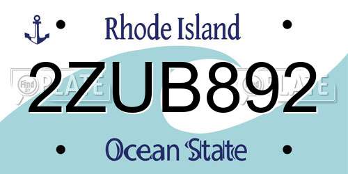 2ZUB892 Rhode Island License Plate