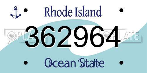362964 Rhode Island License Plate