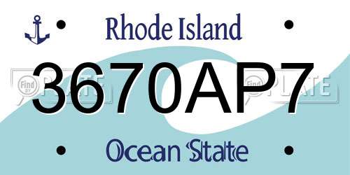 3670AP7 Rhode Island License Plate