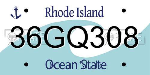 36GQ308 Rhode Island License Plate