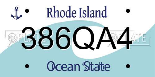 386QA4 Rhode Island License Plate