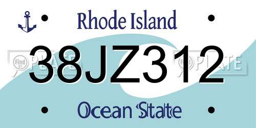 38JZ312 Rhode Island License Plate