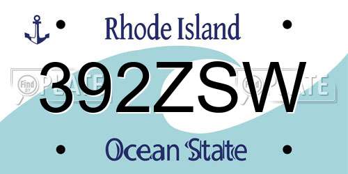 392ZSW Rhode Island License Plate