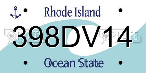 398DV14 Rhode Island License Plate